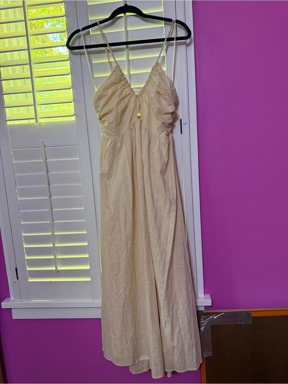 By Together Soft Cream Gathered Spaghetti Strap Dress